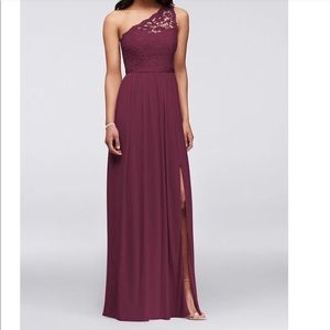 One shoulder lace bridesmaids dress